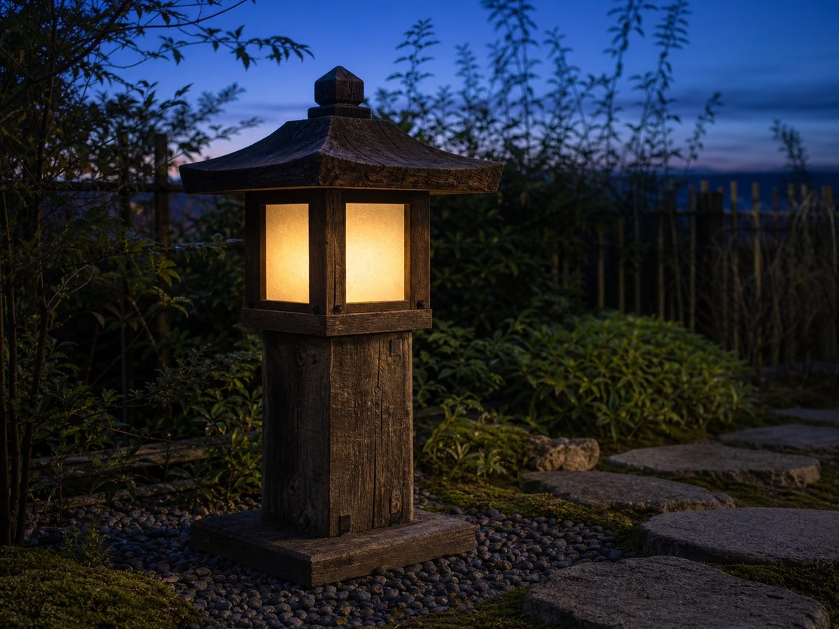 枕木でつくった庭園灯のイメージ